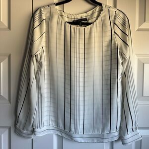 White House Black Market Cream and Black Pleated Blouse with Bib Collar